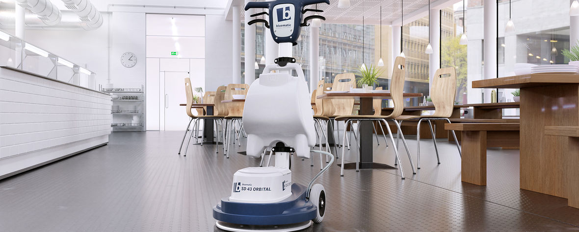 Die neue Einscheibenmaschine SD43 Orbital steht einsatzbereit in einer Kantine