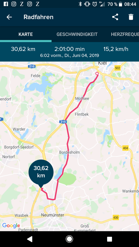 Fahrradtag Screenshot Navi Entfernung